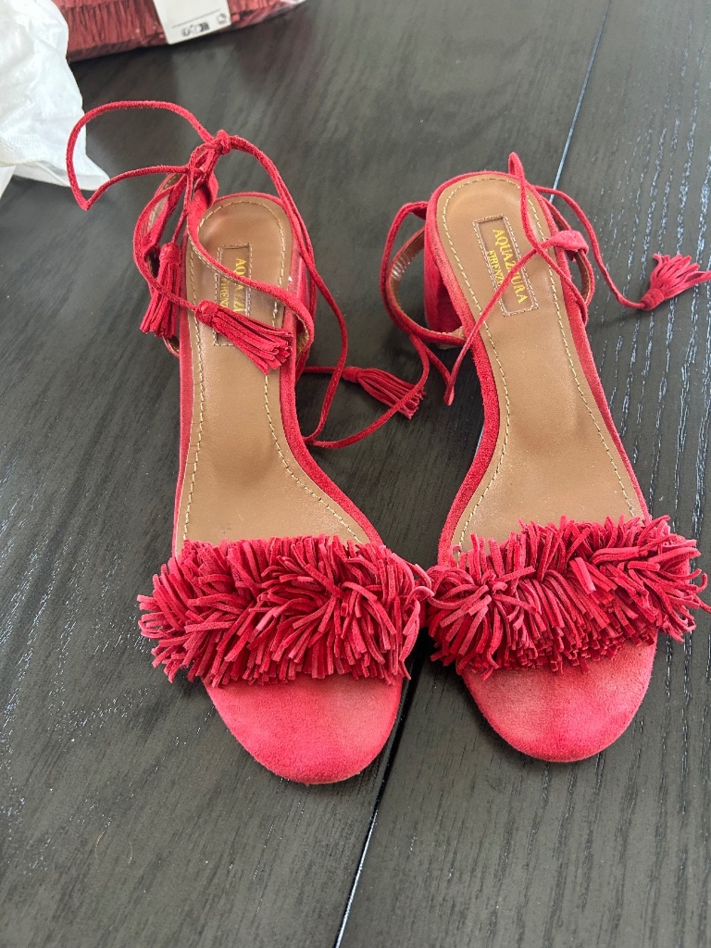 Falls shades of "RED"Aquazzura Tassel Suede Shoes